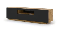 Szafka RTV Aura 150cm uniwersalna, wisząca lub stojąca, dąb artisan / czarny mat - stojąca