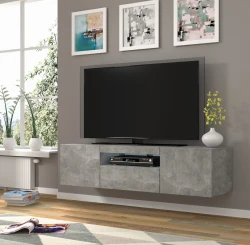 Szafka RTV Aura 150cm uniwersalna, wisząca lub stojąca, beton - wisząca w aranżacji