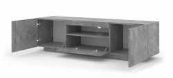 Szafka RTV Aura 150cm uniwersalna, wisząca lub stojąca, beton - stojąca, otwarta