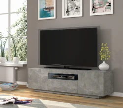 Szafka RTV Aura 150cm uniwersalna, wisząca lub stojąca, beton - stojąca, w aranżacji salonu