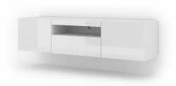 Szafka RTV Aura 150cm uniwersalna, wisząca lub stojąca, biały połysk