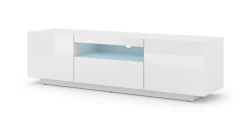 Szafka RTV Aura 150cm uniwersalna, wisząca lub stojąca, biały połysk - stojąca z opcją LED