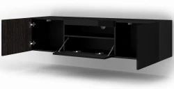 Szafka RTV Aura 150cm uniwersalna, wisząca lub stojąca, czarny połysk - wisząca otwarta