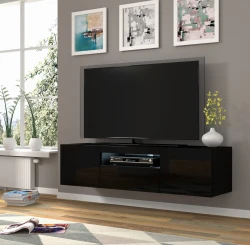 Szafka RTV Aura 150cm uniwersalna, wisząca lub stojąca, czarny połysk - wisząca w salonie - aranzacja