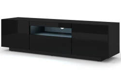 Szafka RTV Aura 150cm uniwersalna, wisząca lub stojąca, czarny połysk - stojąca