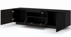 Szafka RTV Aura 150cm uniwersalna, wisząca lub stojąca, czarny połysk - stojąca otwarta