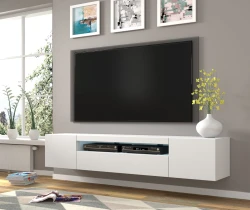 Szafka RTV Aura 200cm uniwersalna, wisząca lub stojąca, biały mat - w salonie - aranżacja