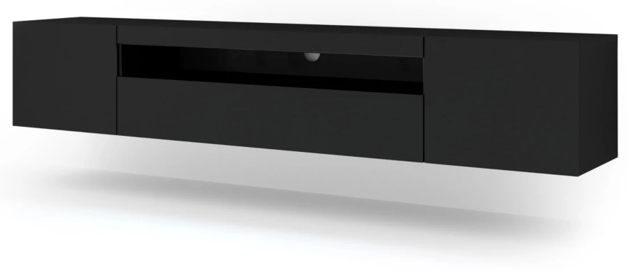 Szafka RTV Aura 200cm uniwersalna, wisząca lub stojąca, czarny mat - wisząca