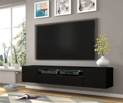 Szafka RTV Aura 200cm uniwersalna, wisząca lub stojąca, czarny mat - wisząca w salonie