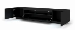 Szafka RTV Aura 200cm uniwersalna, wisząca lub stojąca, czarny mat - stojąca otwarta