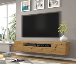 Szafka RTV Aura 200cm uniwersalna, wisząca lub stojąca, dąb artisan - wisząca w salonie