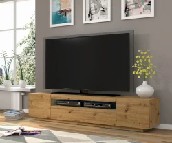 Szafka RTV Aura 200cm uniwersalna, wisząca lub stojąca, dąb artisan - stojąca w salonie