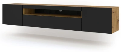 Szafka RTV Aura 200cm uniwersalna, wisząca lub stojąca, dąb artisan / czarny mat