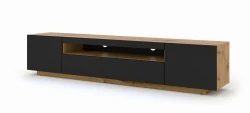 Szafka RTV Aura 200cm uniwersalna, wisząca lub stojąca, dąb artisan / czarny mat - stojąca