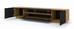 Szafka RTV Aura 200cm uniwersalna, wisząca lub stojąca, dąb artisan / czarny mat - stojąca otwarta