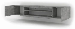 Szafka RTV Aura 200cm uniwersalna, wisząca lub stojąca, beton - wisząca otwarta
