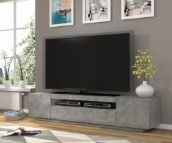 Szafka RTV Aura 200cm uniwersalna, wisząca lub stojąca, beton - stojąca w salonie