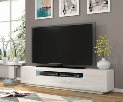 Szafka RTV Aura 200cm uniwersalna, wisząca lub stojąca, biały połysk - stojąca do salonu