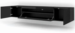 Szafka RTV Aura 200cm uniwersalna, wisząca lub stojąca, czarny połysk - wisząca otwarta