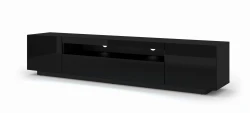 Szafka RTV Aura 200cm uniwersalna, wisząca lub stojąca, czarny połysk - stojąca