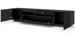 Szafka RTV Aura 200cm uniwersalna, wisząca lub stojąca, czarny połysk - stojąca otwarta