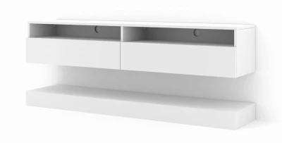 Szafka RTV nowoczesna DUO 160cm wisząca + panel biały mat - LED