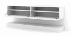 Szafka RTV nowoczesna DUO 160cm wisząca + panel biały mat - LED - otwarta