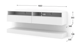 Szafka RTV nowoczesna DUO 160cm wisząca + panel biały mat - LED - wymiary