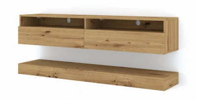 Szafka RTV nowoczesna DUO 160cm wisząca + panel dąb artisan - LED