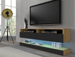 Szafka RTV nowoczesna DUO 160cm wisząca + panel dąb artisan / czarny mat - LED - szafka rtv w salonie