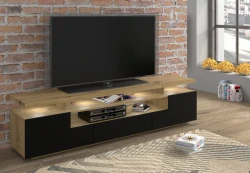 Szafka RTV nowoczesna Eva 180cm, dąb artisan / czarny mat - w aranżacji