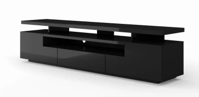 Szafka RTV nowoczesna Eva 195cm, czarny mat / czarny połysk
