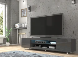 Szafka RTV Kate 189cm, grafit mat / grafit połysk - w salonie