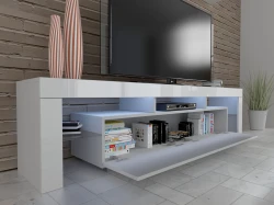 Szafka RTV 190cm, biały mat / biały połysk - w salonie, otwarta