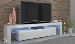 Szafka RTV 190cm, biały mat / biały połysk - w aranżacji salonu