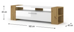 Szafka RTV funkcjonalna LIVIA 160cm, artisan / biały połysk - wymiary