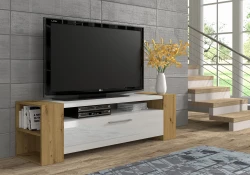 Szafka RTV funkcjonalna LIVIA 160cm, artisan / biały połysk - w salonie