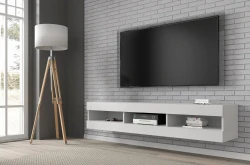 Szafka RTV Manta 160cm uniwersalna, wisząca lub stojąca, biały mat - wisząca w salonie