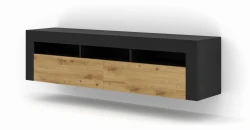 Szafka RTV Moreno 160cm uniwersalna, wisząca lub stojąca, czarny mat / dąb artisan - wisząca