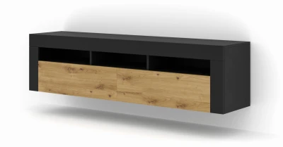Szafka RTV Moreno 160cm uniwersalna, wisząca lub stojąca, czarny mat / dąb artisan