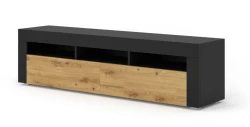 Szafka RTV Moreno 160cm uniwersalna, wisząca lub stojąca, czarny mat / dąb artisan - stojąca
