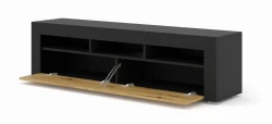 Szafka RTV Moreno 160cm uniwersalna, wisząca lub stojąca, czarny mat / dąb artisan - stojąca otwarta