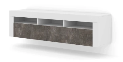 Szafka RTV Moreno 160cm uniwersalna, wisząca lub stojąca, biały mat / beton ciemny