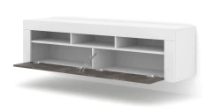 Szafka RTV Moreno 160cm uniwersalna, wisząca lub stojąca, biały mat / beton ciemny - wisząca otwarta
