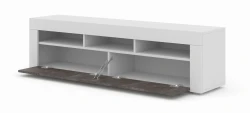 Szafka RTV Moreno 160cm uniwersalna, wisząca lub stojąca, biały mat / beton ciemny - stojąca otwarta