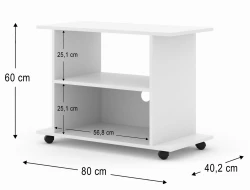 Szafka RTV na kółkach Yogi 80cm, biały mat - wymiary