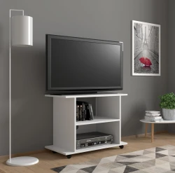 Szafka RTV na kółkach Yogi 80cm, biały mat - w salonie