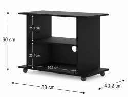Szafka RTV na kółkach Yogi 80cm, czarny mat - wymiary
