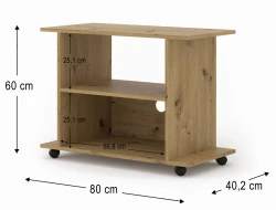 Szafka RTV na kółkach Yogi 80cm, dąb artisan - wymiary