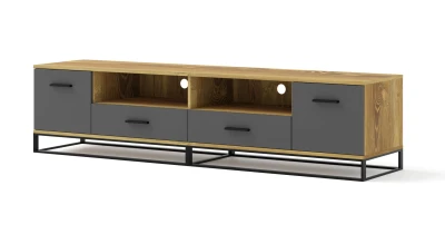 Szafka RTV ARSEN 2D2S 190cm, dąb palony, grafit, czarne matowe metalowe nogi